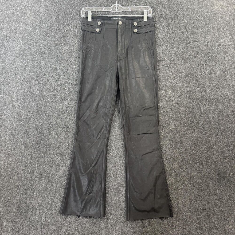Veronica Beard Beverly Skinny Flare Jeans Women's 27 Black Coated High Rise